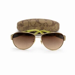 Coach Charity Aviator Sunglasses Gold Tortoise w Case